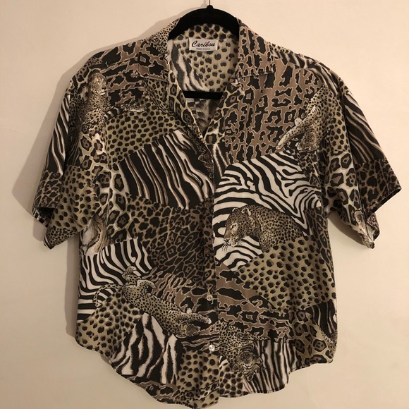 Caribou Tops - RAD VINTAGE 80’s BUTTON DOWN with animal print